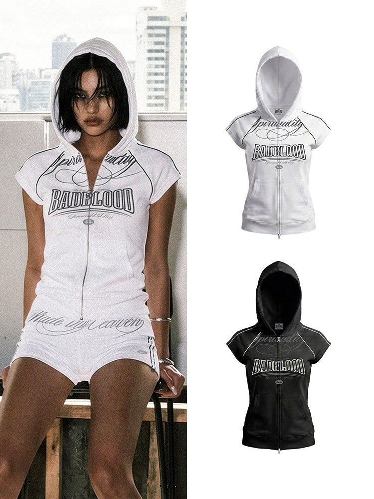 Badblood Women's Vintage Embroidered Zip-Up Cropped Hoodie Vest