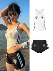 Badblood Women's Vintage Letter Print Jersey Tank Top Set