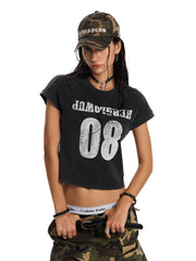 Women's Vintage Washed Cropped Crack Print T-Shirt