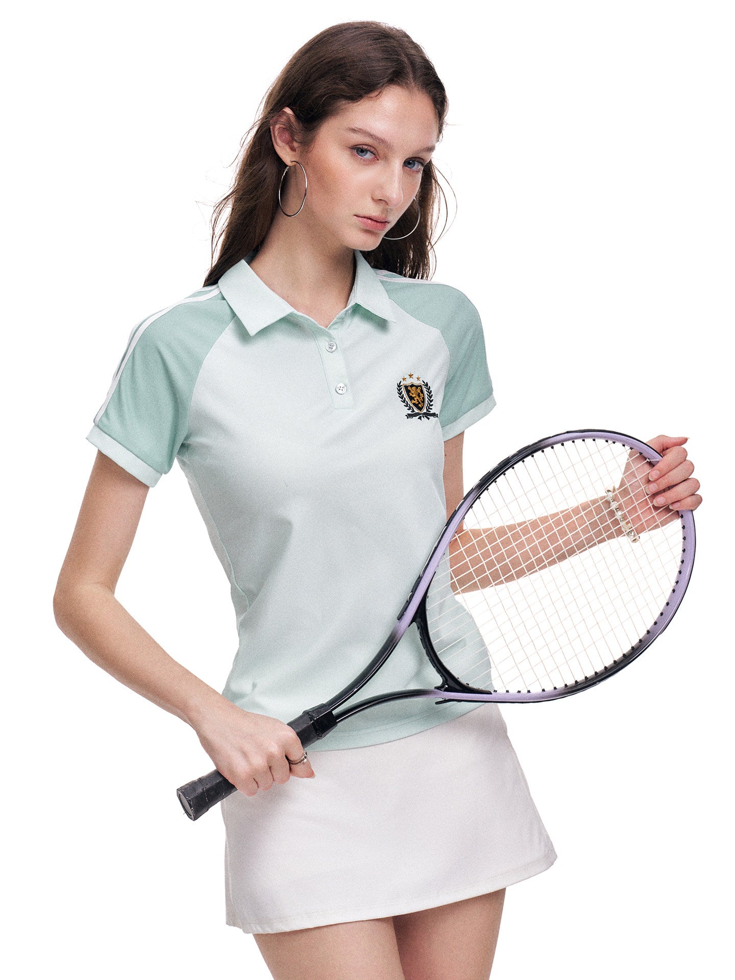 Women's Mint Green Polo Collar Quick-Dry Sports T-Shirt