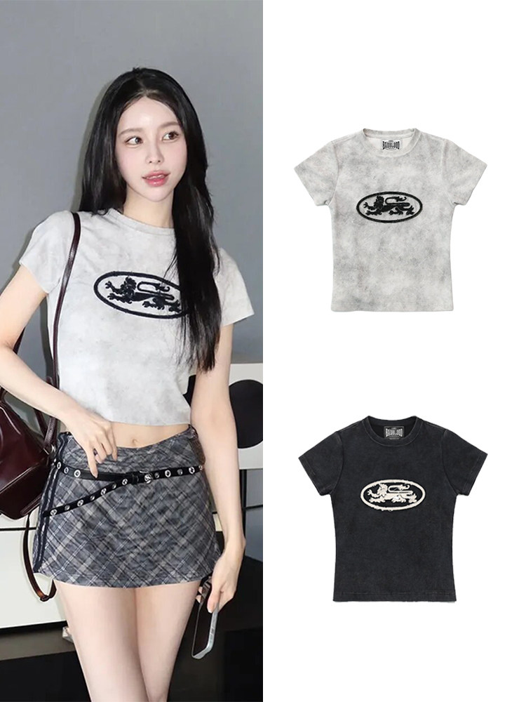 Badblood Women's Vintage Washed Embroidered Cropped T-Shirt