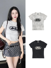 Badblood Women's Vintage Washed Embroidered Cropped T-Shirt