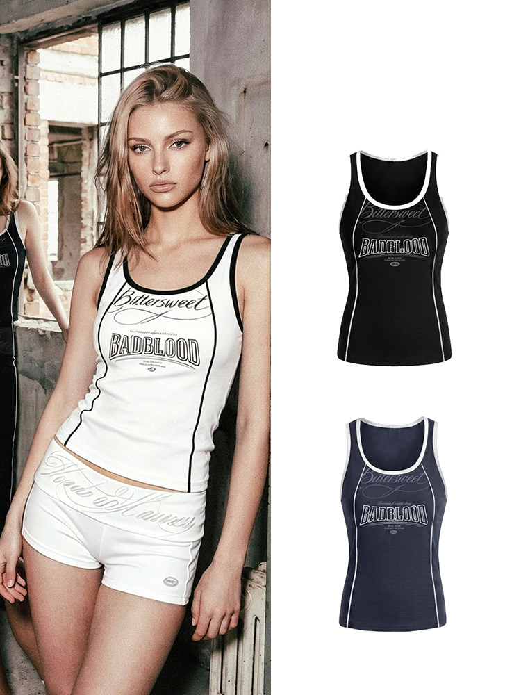Badblood Women's Contrast Trim Embroidered Cami Tank Top