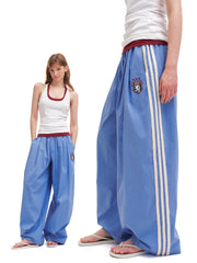 Unisex Striped Drawstring Wide-Leg Parachute Pants