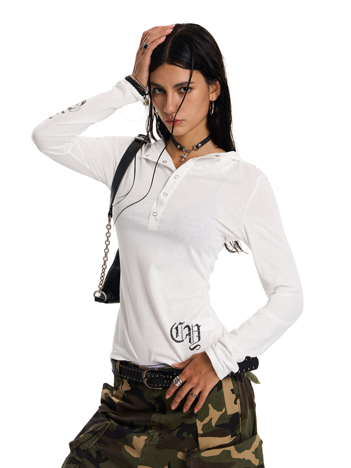 Women's Gothic Hooded Mesh Long Sleeve Top