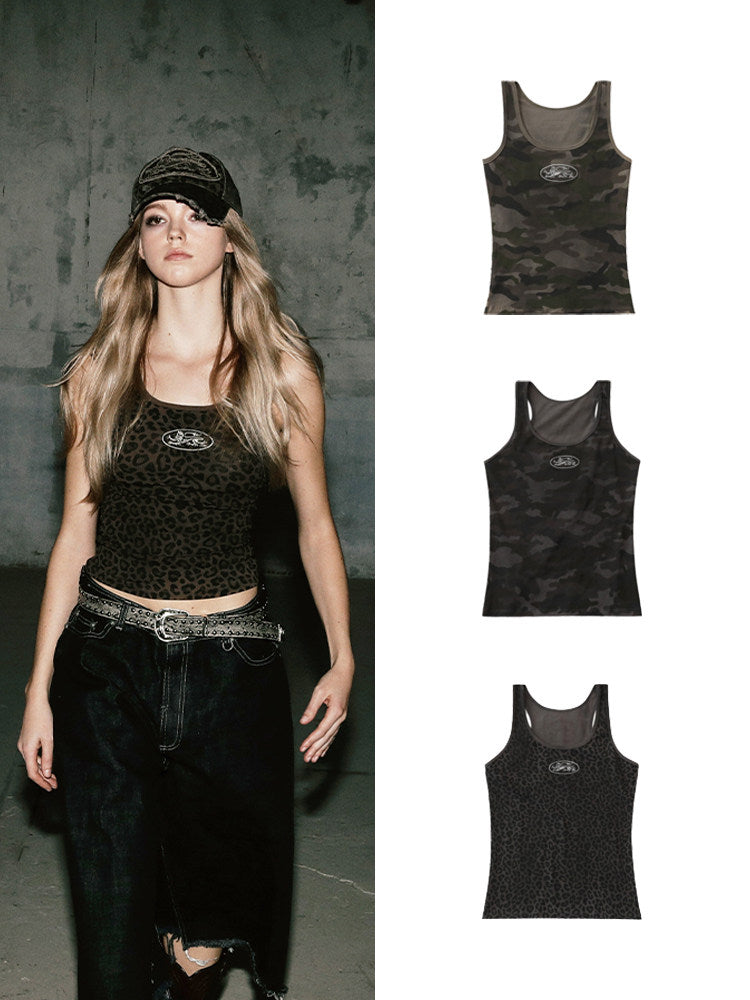 Badblood Women's Vintage Camo Leopard Print Cami Tank Top