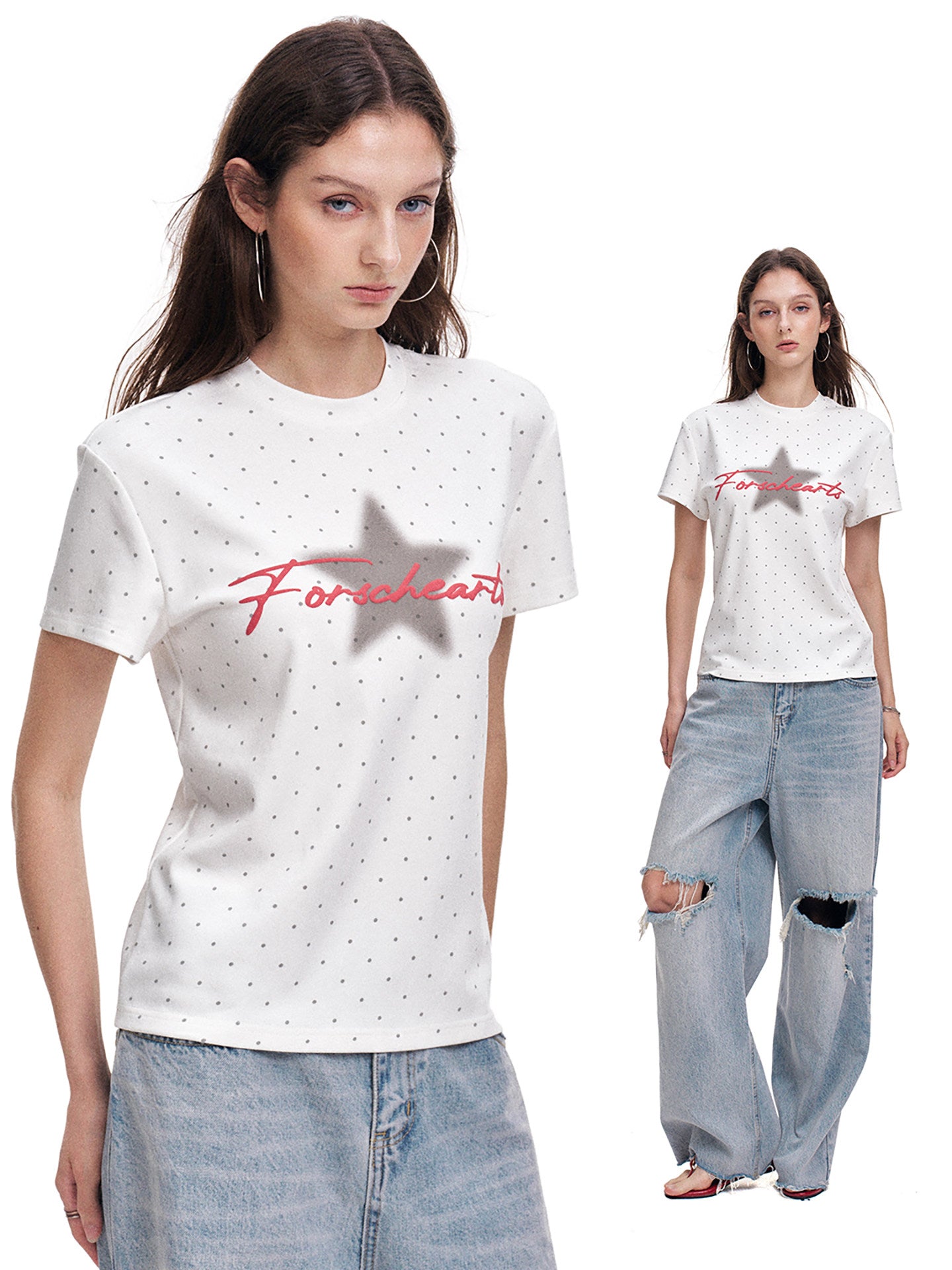 Women's Polka Dot Star Print Oversized T-Shirt