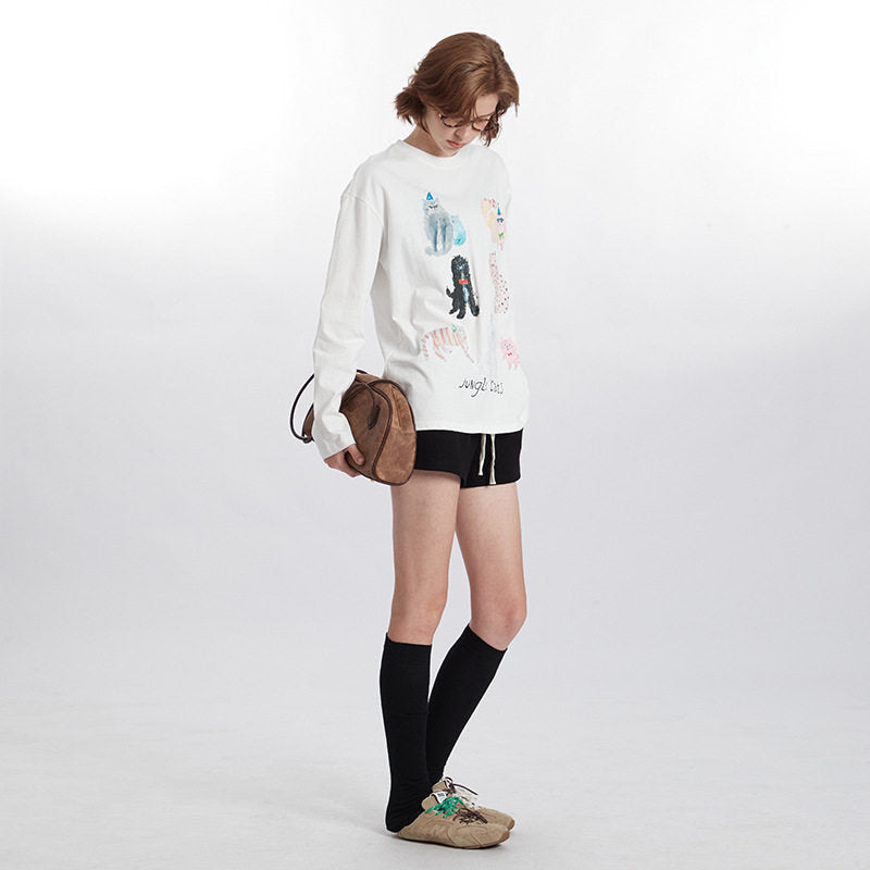 Women's Cat Graphic Long Sleeve Crew Neck T-Shirt