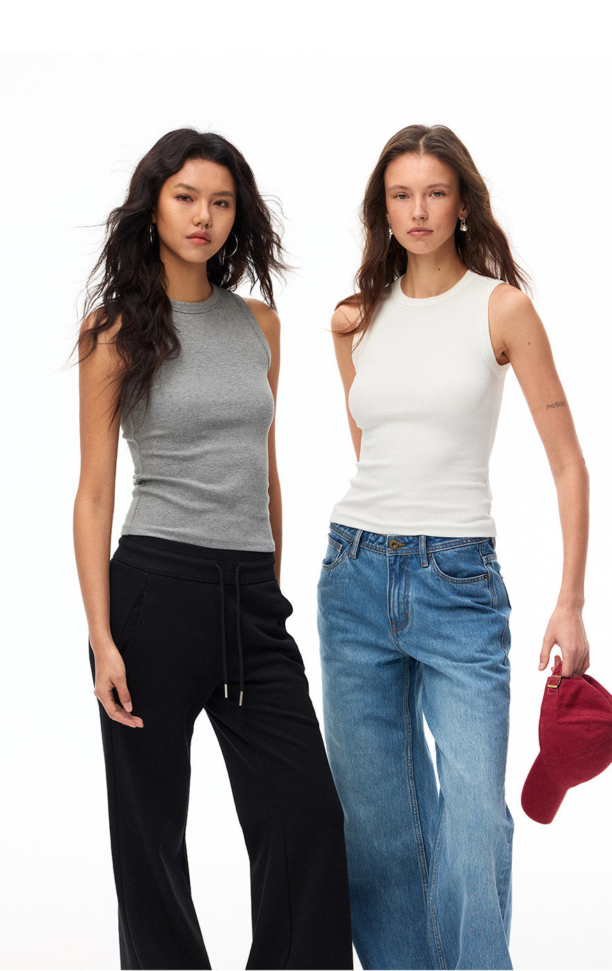 Women's Slim Fit Crew Neck Sleeveless Tank Top