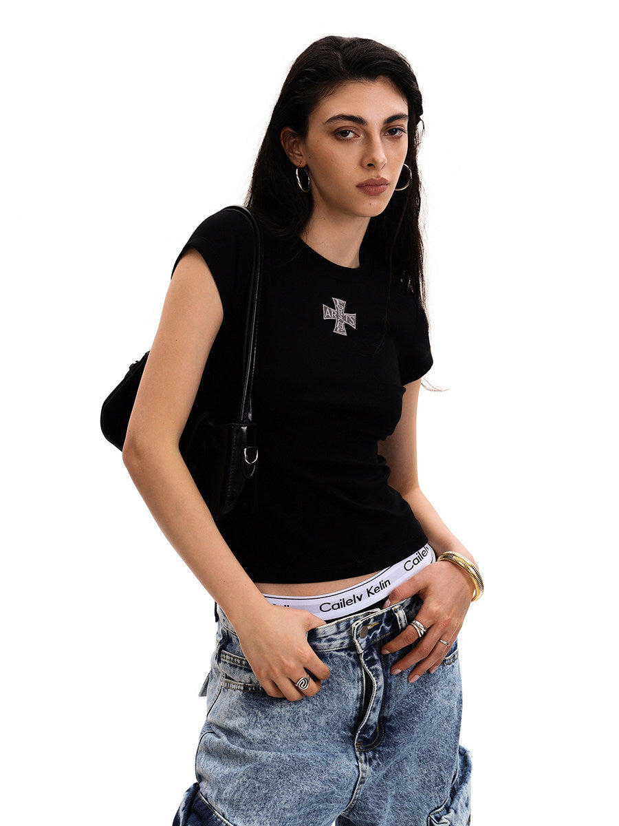 Women's Cross Graphic Slim Fit Crew Neck T-Shirt