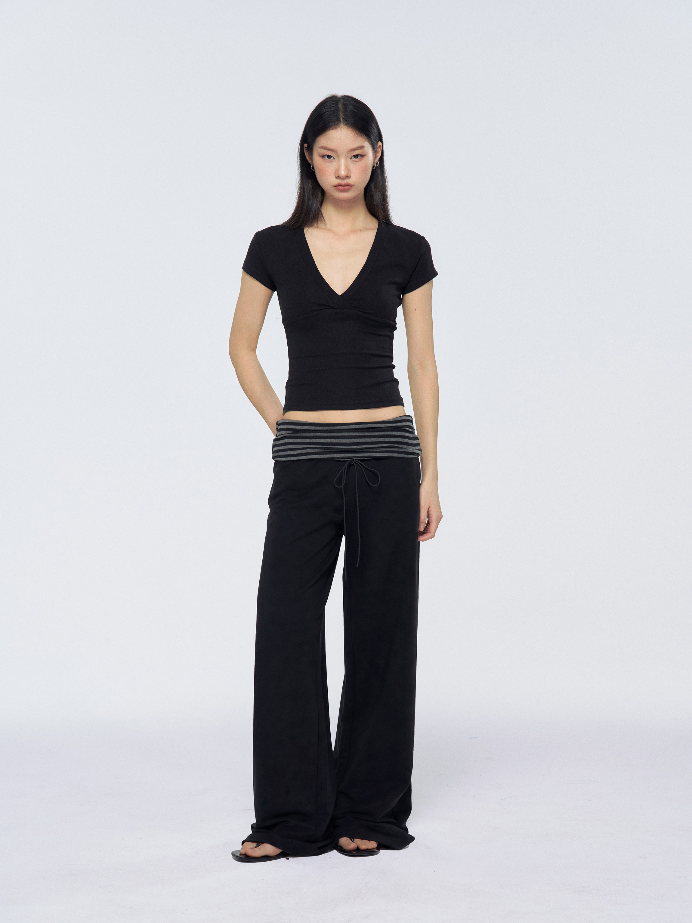 Badblood Women's Low-Rise Foldover Striped Wide-Leg Sweatpants