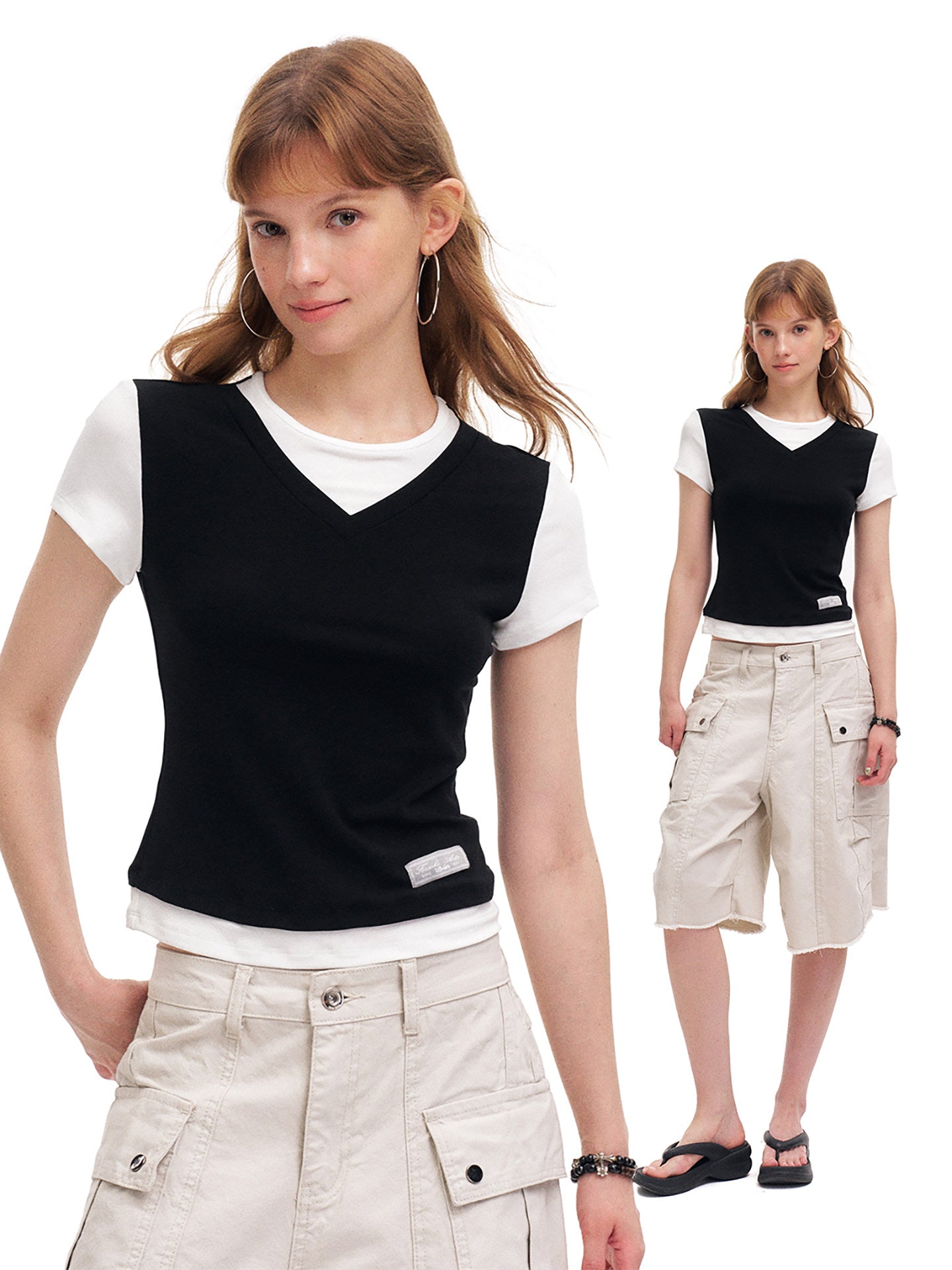 Women's TENCEL™ Lyocell Layered Color Block Slim Fit T-Shirt