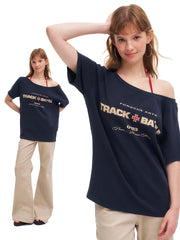 Women's Off-Shoulder Cross Graphic Oversized T-Shirt