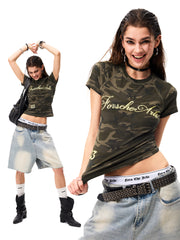 Women's Vintage Camo Raglan Slim Fit T-Shirt