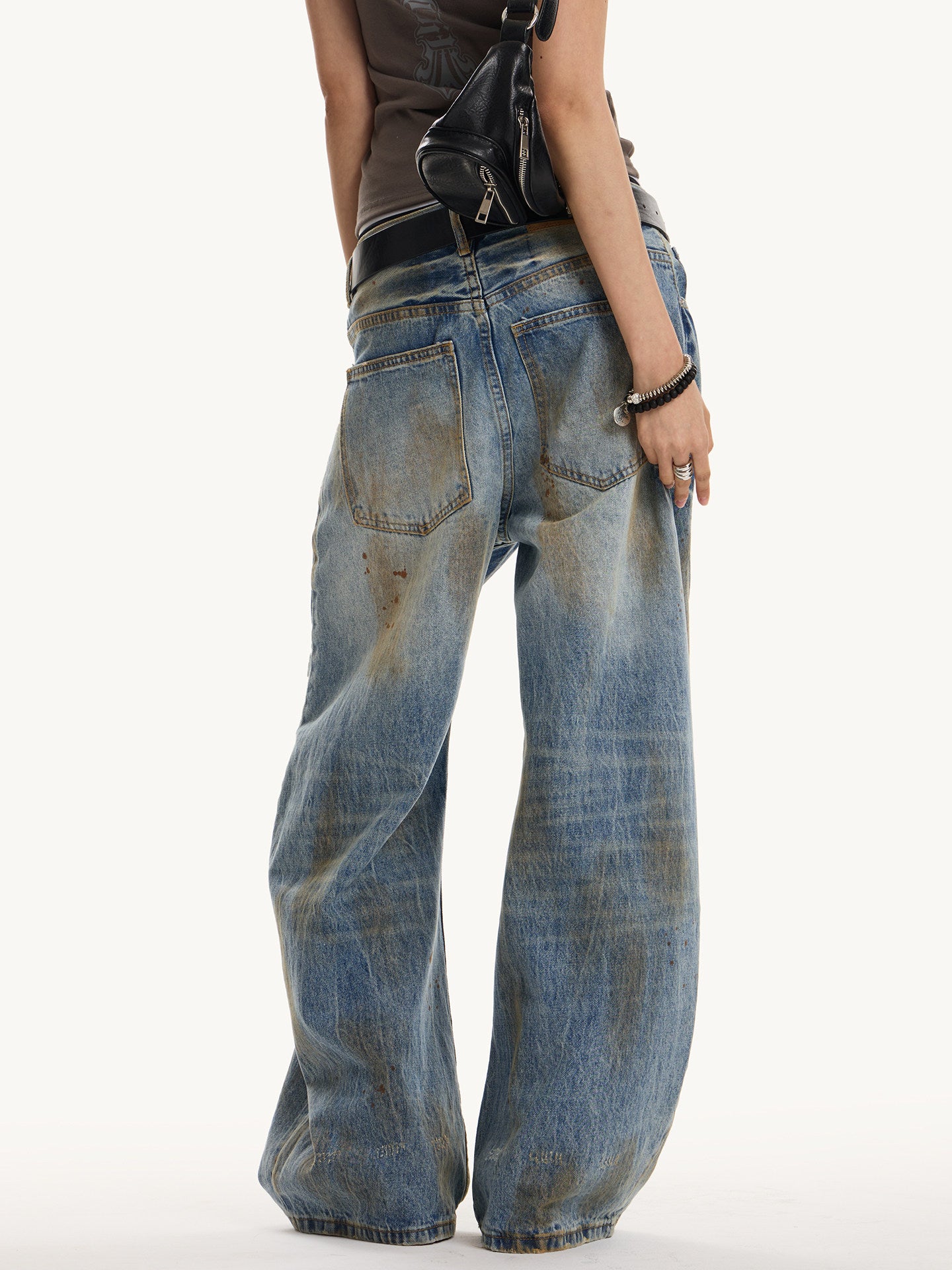Unisex Distressed Washed Barrel Leg Wide-Leg Jeans