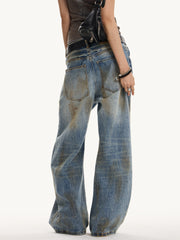 Unisex Distressed Washed Barrel Leg Wide-Leg Jeans
