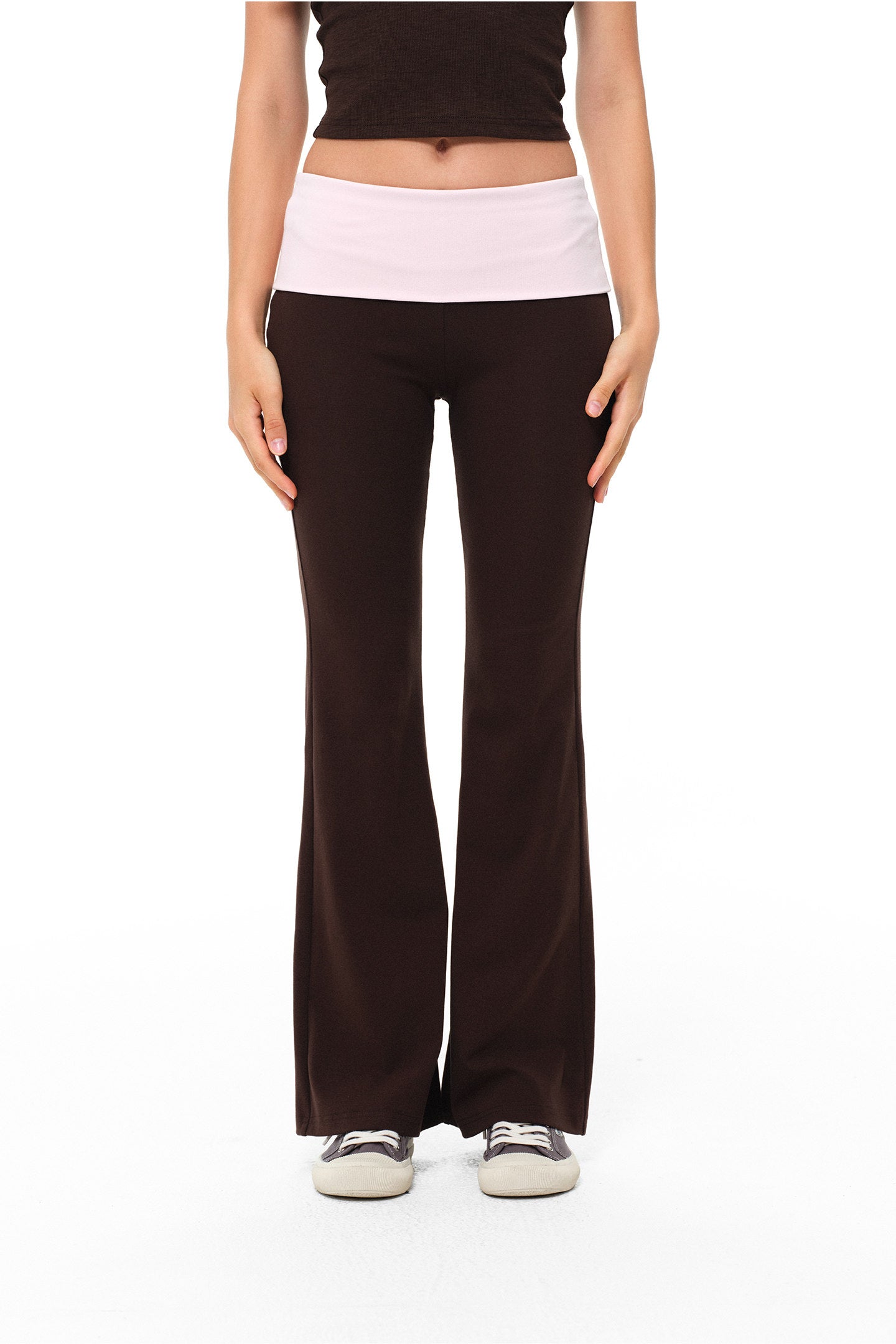 Our Stage Women's Mid-Low Rise Contrast Waist Flared Sweatpants