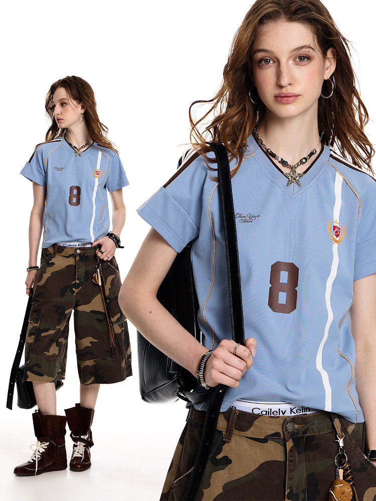 Women's Vintage Striped V-Neck Jersey T-Shirt