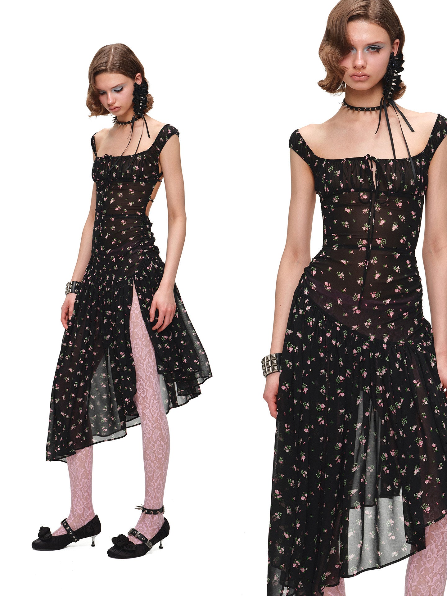 Women's Floral Backless Cami Maxi Dress with Asymmetrical Hem