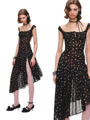 Women's Floral Backless Cami Maxi Dress with Asymmetrical Hem