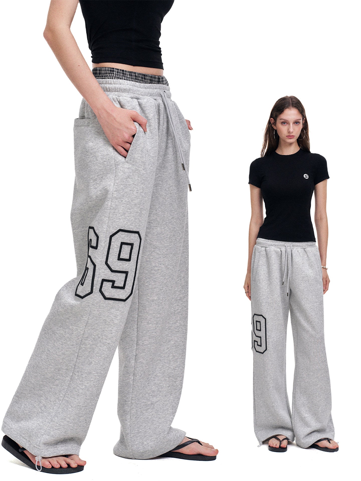 Unisex Fake Two-Piece Wide-Leg Sweatpants