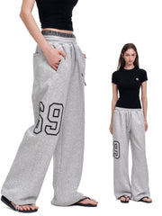 Unisex Fake Two-Piece Wide-Leg Sweatpants