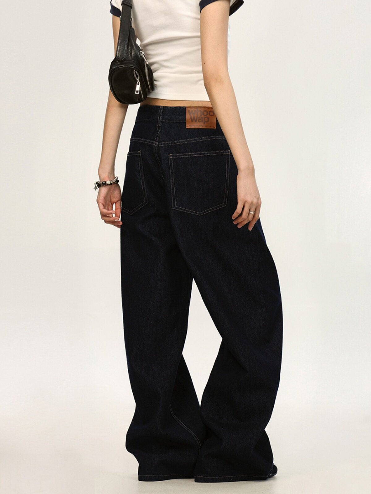Women's Button Fly Washed Wide-Leg Straight Jeans