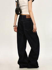 Women's Button Fly Washed Wide-Leg Straight Jeans