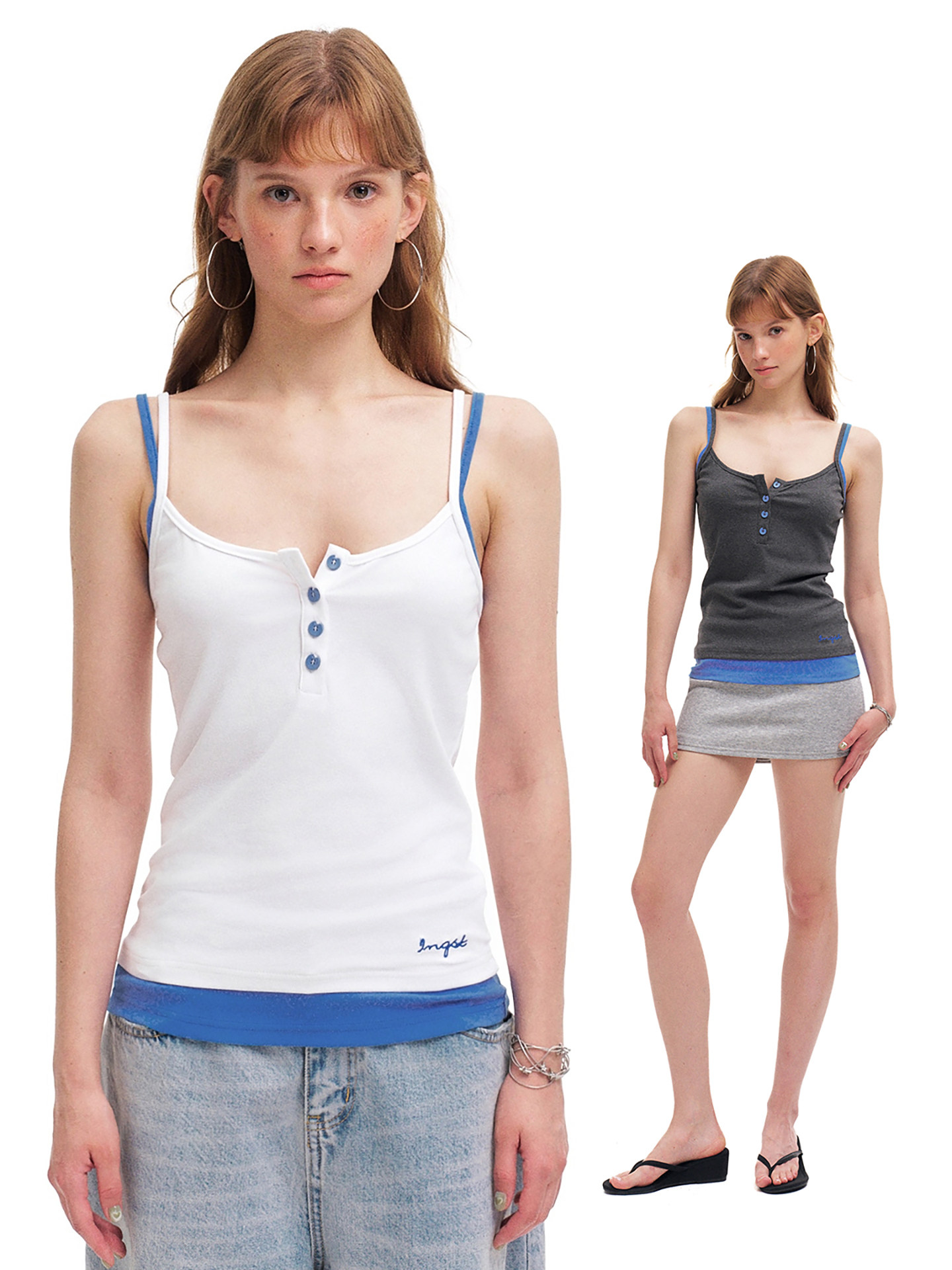 Women's Contrast Color Fake Two-Piece Cami Tank Top
