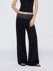 Badblood Women's Low-Rise Foldover Striped Wide-Leg Sweatpants