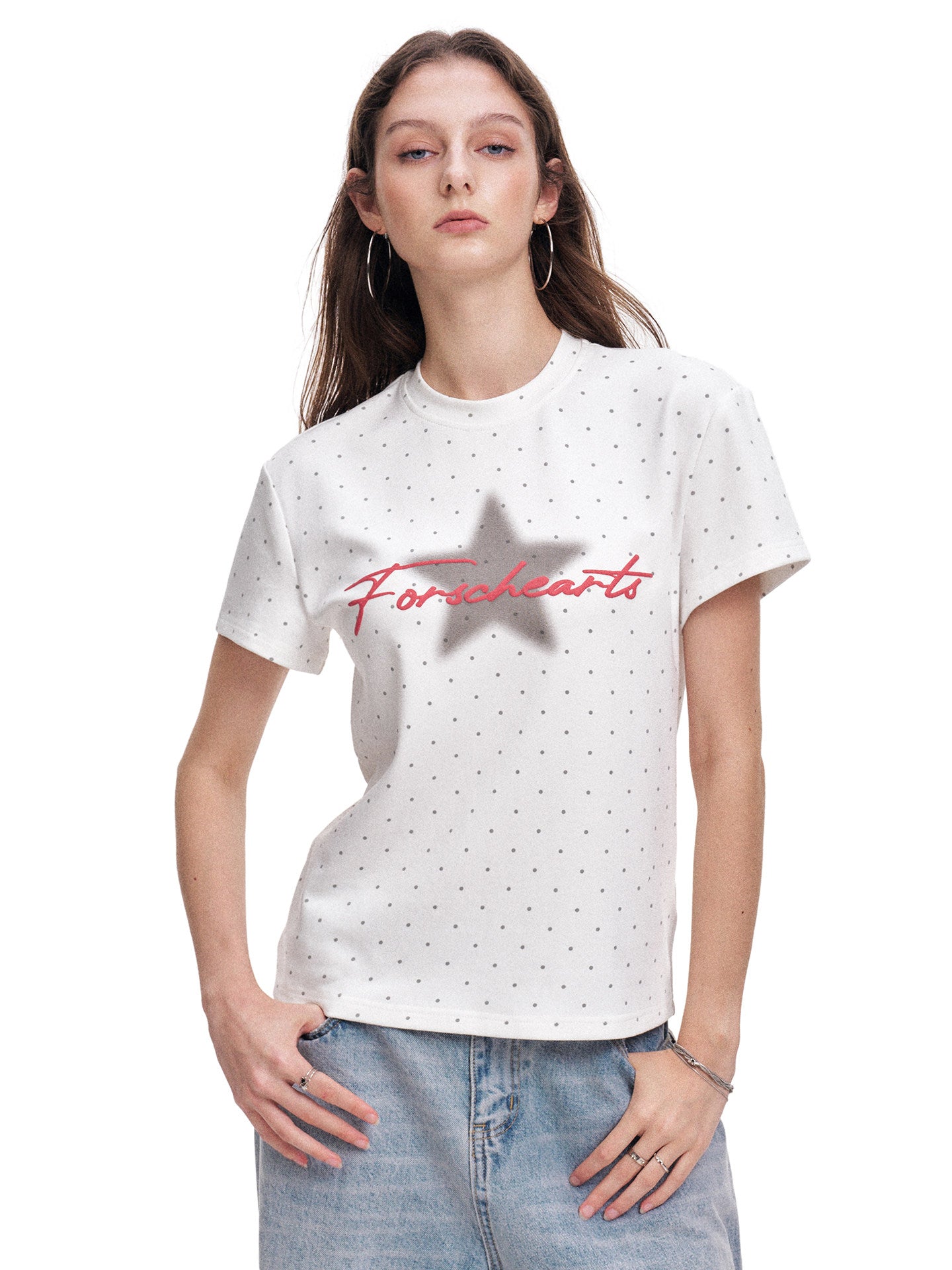 Women's Polka Dot Star Print Oversized T-Shirt