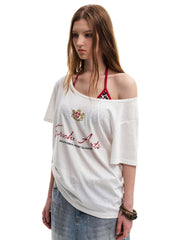 Women's Letter Graphic One-Shoulder Loose Fit T-Shirt
