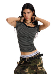 Women's Off-Shoulder Striped Slim Fit T-Shirt