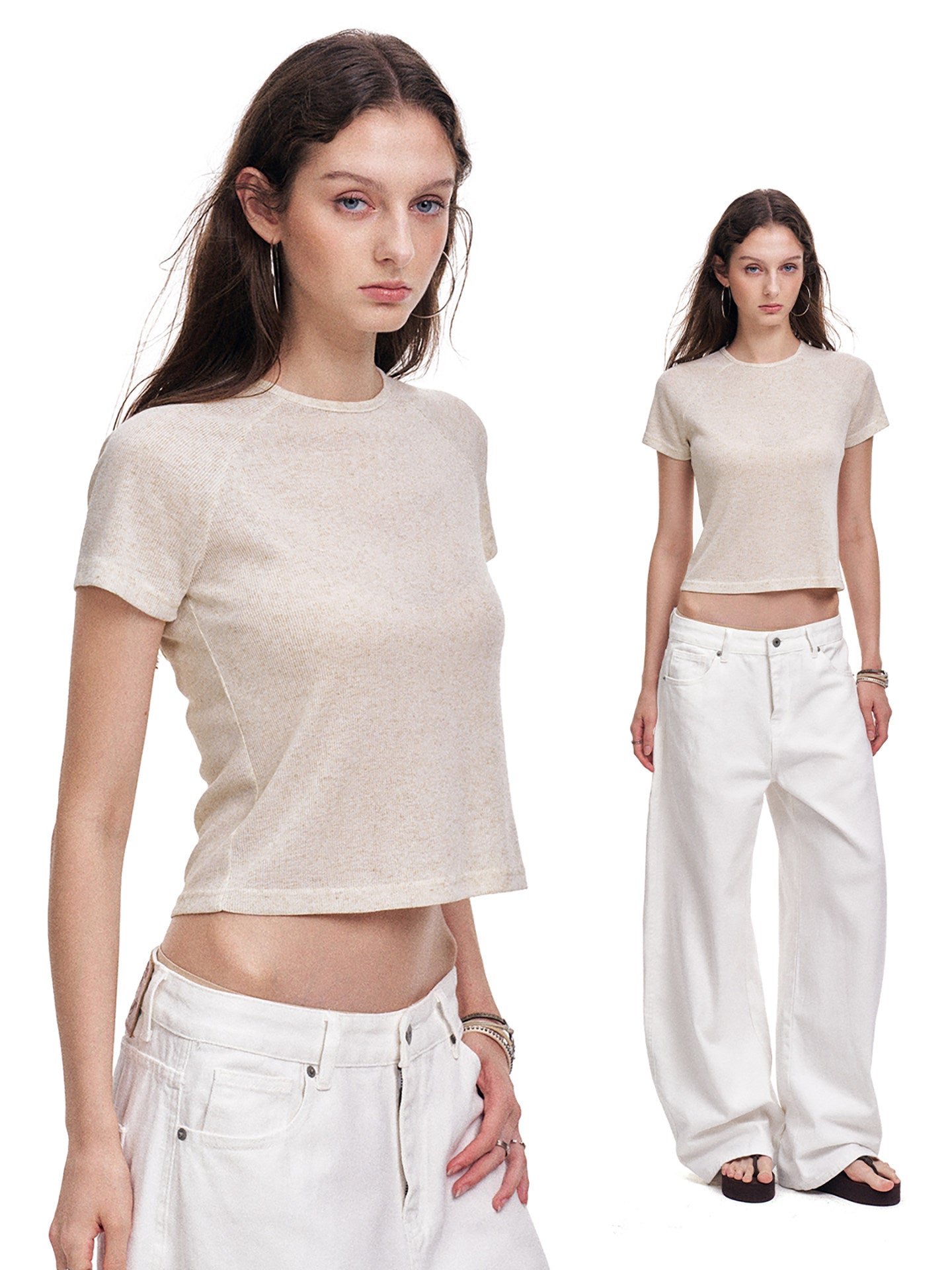 Women's Linen Blend Slim Fit Cropped T-Shirt