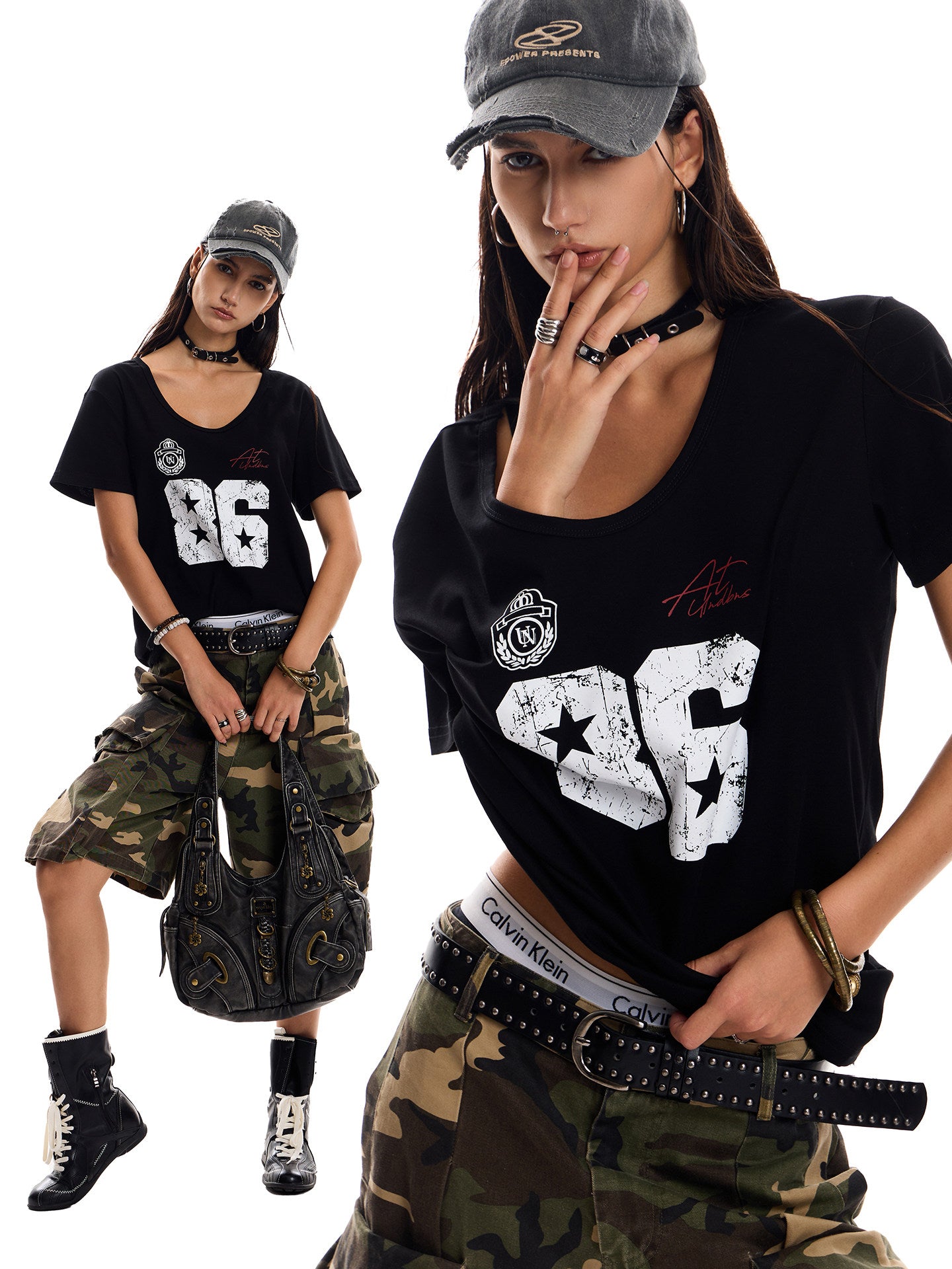 Women's Vintage Deep U-Neck Oversized T-Shirt