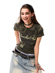 Women's Vintage Camo Raglan Slim Fit T-Shirt