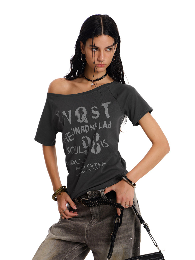 Women's Off-Shoulder Rock Style Graphic T-Shirt