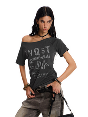 Women's Off-Shoulder Rock Style Graphic T-Shirt