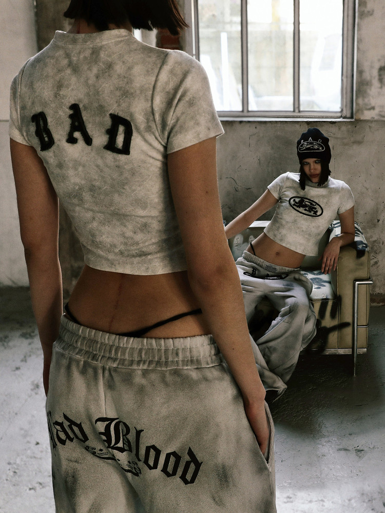 Badblood Women's Vintage Washed Embroidered Cropped T-Shirt