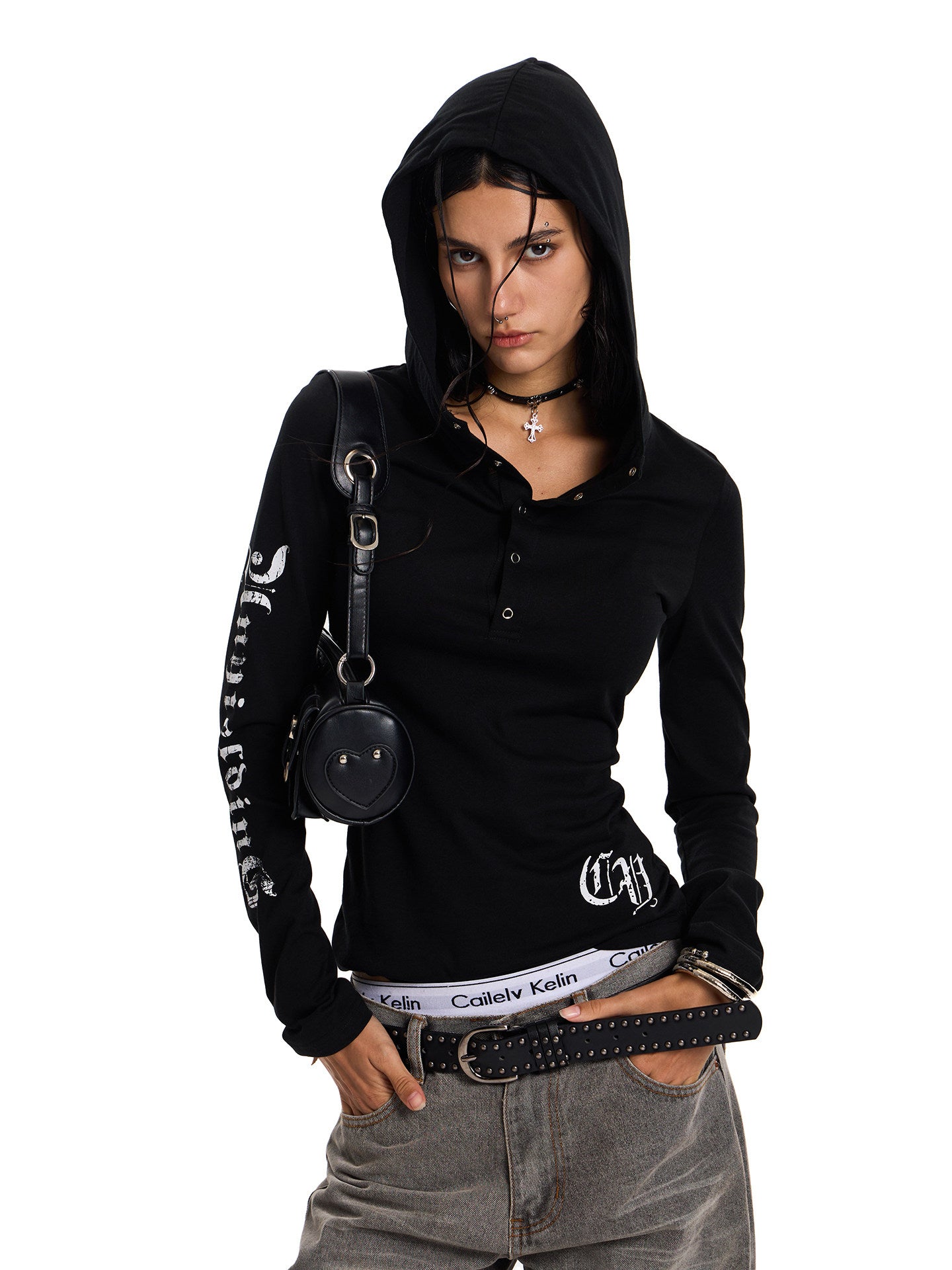 Women's Gothic Hooded Mesh Long Sleeve Top