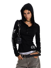 Women's Gothic Hooded Mesh Long Sleeve Top