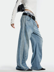 Women's Vintage Washed Side Stripe Barrel Leg Jeans