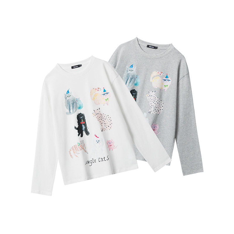 Women's Cat Graphic Long Sleeve Crew Neck T-Shirt