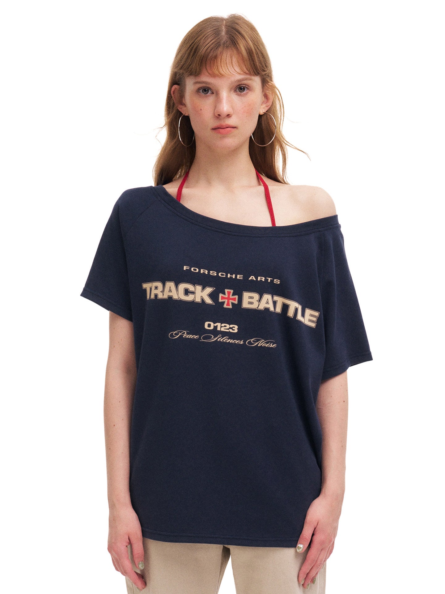 Women's Off-Shoulder Cross Graphic Oversized T-Shirt