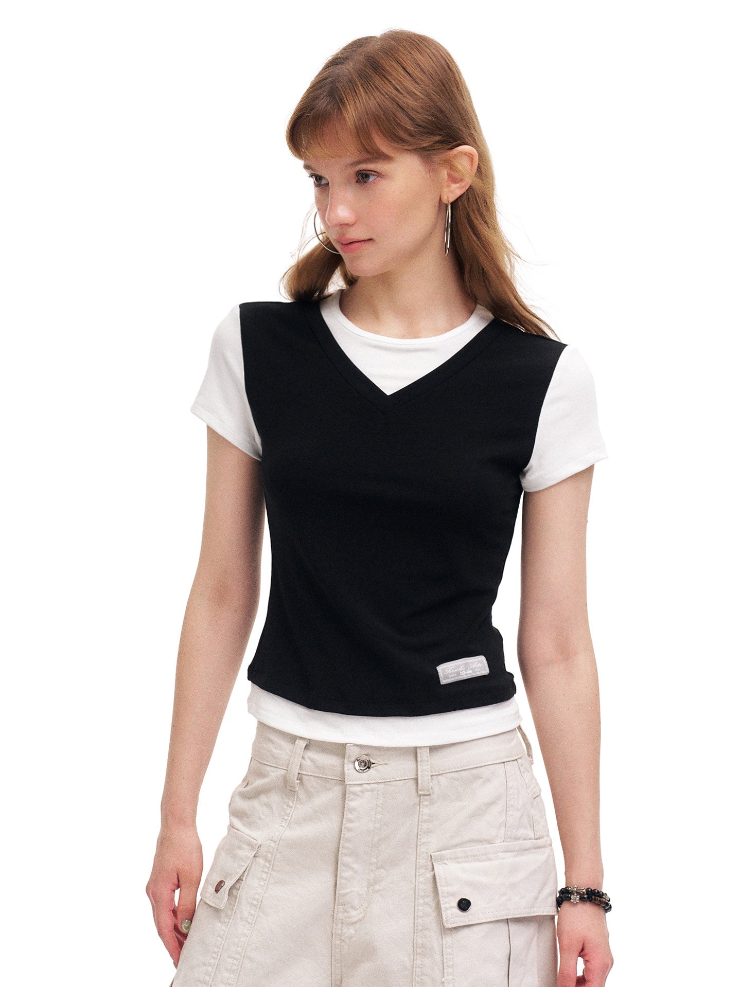 Women's TENCEL™ Lyocell Layered Color Block Slim Fit T-Shirt