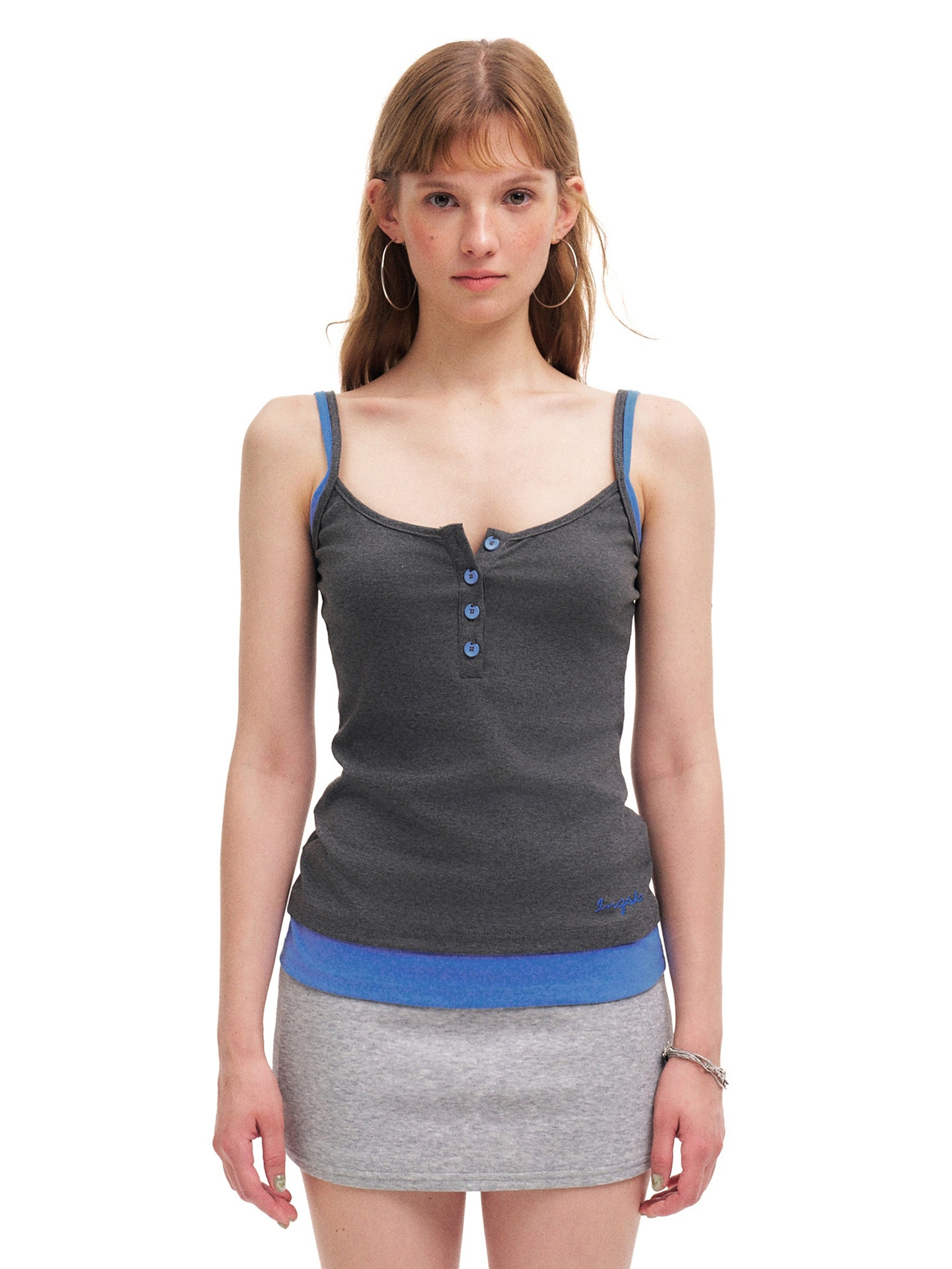 Women's Contrast Color Fake Two-Piece Cami Tank Top