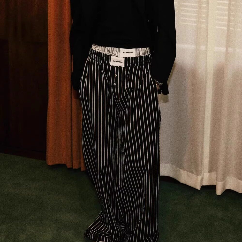 Badblood Women's Vintage Striped Wide-Leg Pants