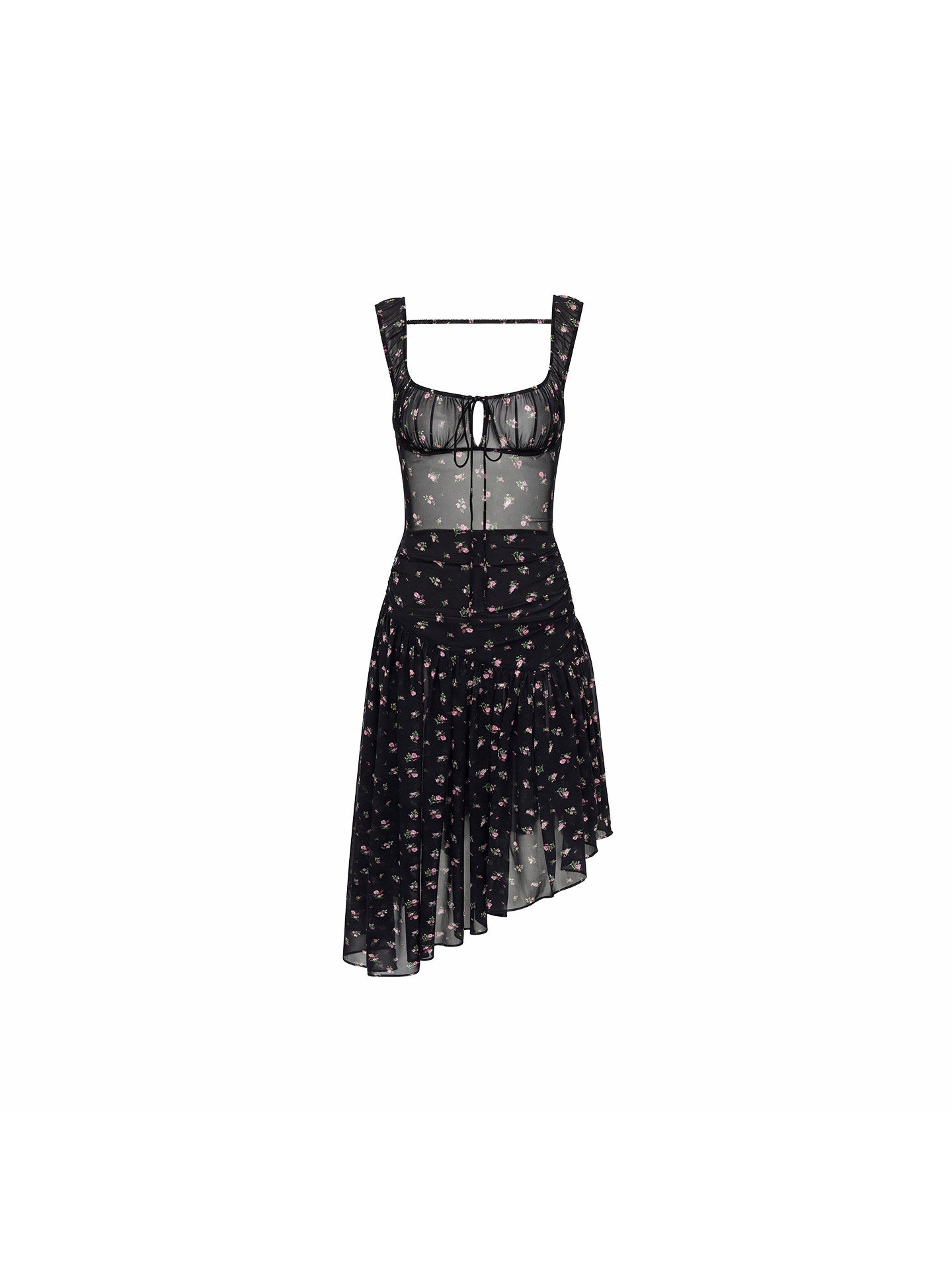 Women's Floral Backless Cami Maxi Dress with Asymmetrical Hem