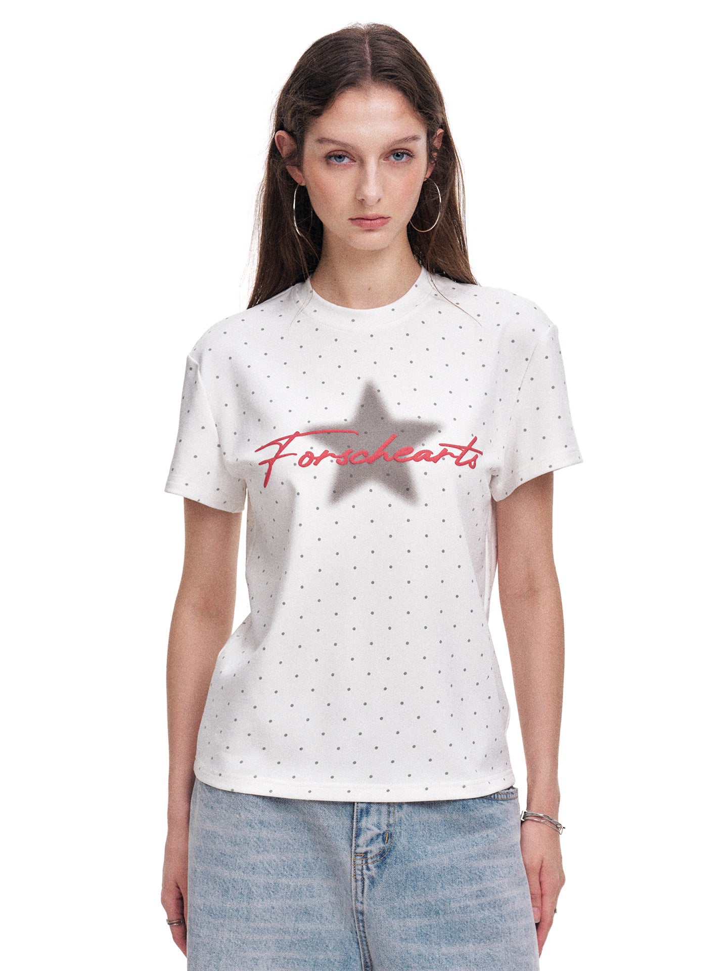 Women's Polka Dot Star Print Oversized T-Shirt
