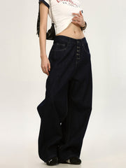 Women's Button Fly Washed Wide-Leg Straight Jeans